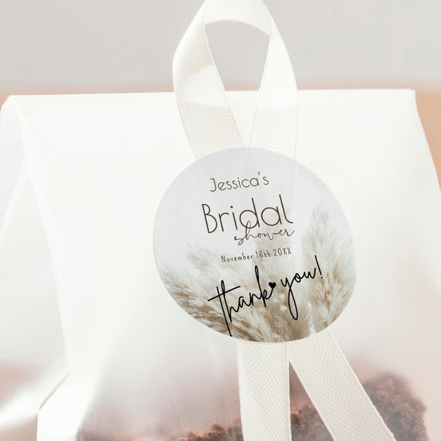 Boho Neutral Fluffy Pampas Grass Bridal Shower Classic Round Sticker (Creator Uploaded)