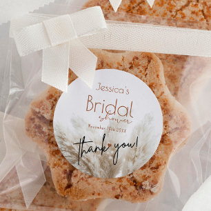 Boho Neutral Fluffy Pampas Grass Bridal Shower Classic Round Sticker