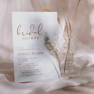 Boho Neutral Fluffy Pampas Grass Bridal Shower Invitation