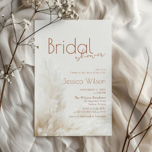 Boho Neutral Fluffy Pampas Grass Bridal Shower Invitation