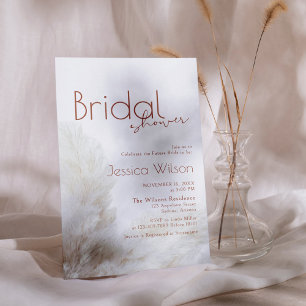 Boho Neutral Fluffy Pampas Grass Bridal Shower Invitation