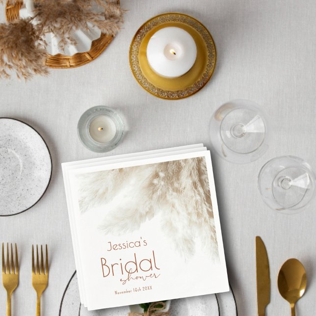Boho Neutral Fluffy Pampas Grass Bridal Shower Napkin (Creator Uploaded)
