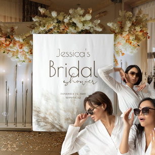 Boho Neutral Fluffy Pampas Grass Bridal Shower Tapestry