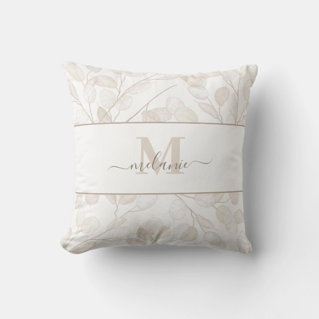 Boho Neutral Lunaria Monogram Cushion (Front)