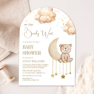 Boho Neutral Moon Teddy Bear Arch Baby Shower Invitation