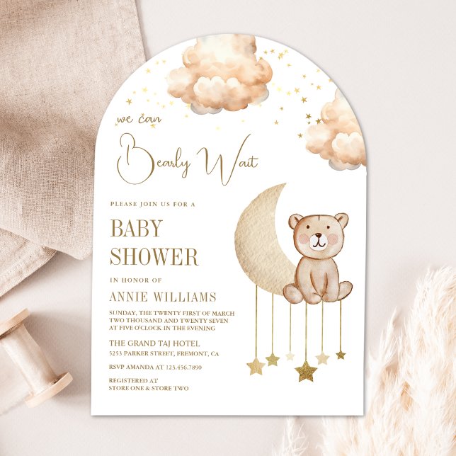 Boho Neutral Moon Teddy Bear Arch Baby Shower Invitation (Creator Uploaded)