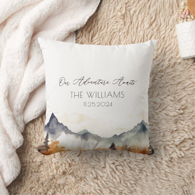 Boho Neutral Mountain Wedding Couple  Cushion (Blanket)