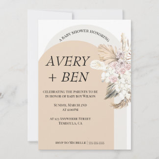 Boho Neutral Pampas Grass Baby Shower Invitation