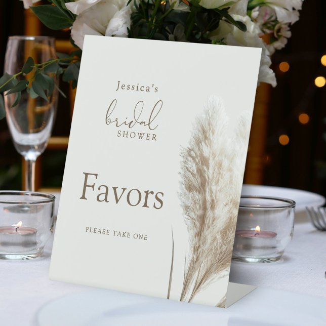 Boho Neutral Pampas Grass Bridal Shower Favours Pedestal Sign (Creator Uploaded)
