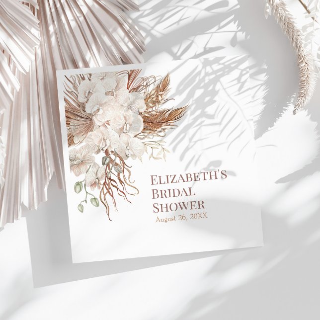 Boho Neutral Pampas Grass Bridal Shower Napkins (Boho Neutral Pampas Grass Bridal Shower Napkins on a sunny white table with white dry palm leaf.)