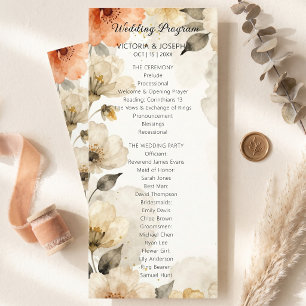 Boho Neutral Peach Watercolor Floral Wedding Program