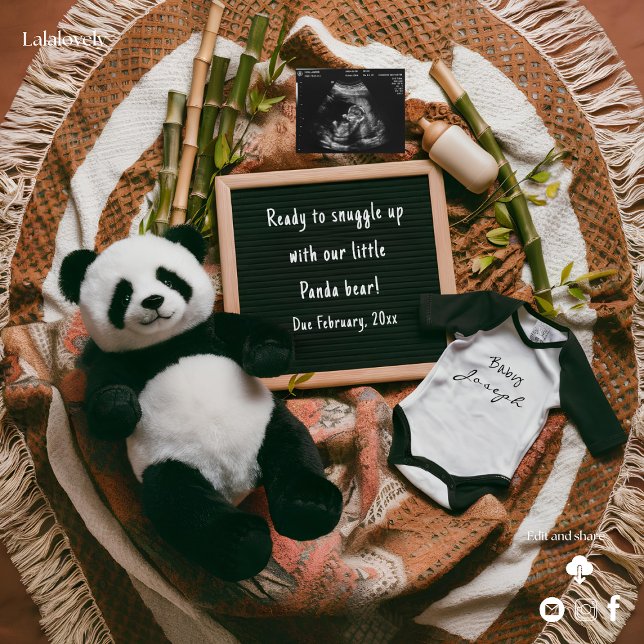 Boho neutral Pregnancy Announcement Cute Panda (Creator Uploaded)