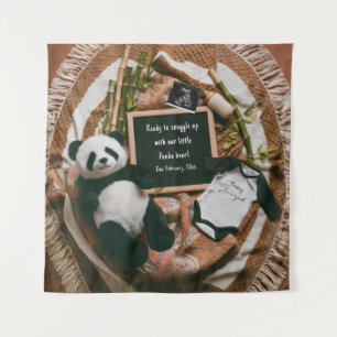 Boho neutral Pregnancy Announcement Cute Panda Tapestry
