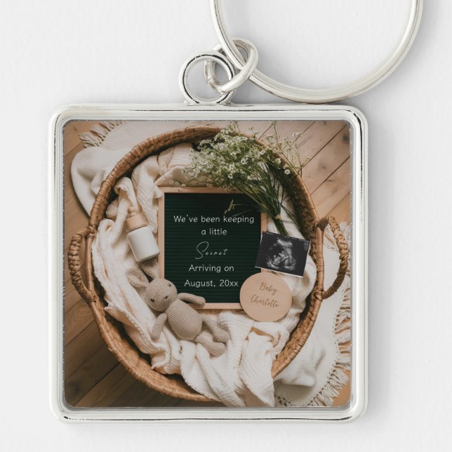 Boho Neutral Pregnancy announcement keepsake  Key Ring (Front)