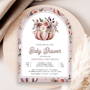 Boho Neutral Pumpkin Floral Arch Baby Shower Invitation