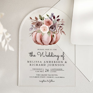 Boho Neutral Pumpkin Floral Wedding Acrylic Invitations