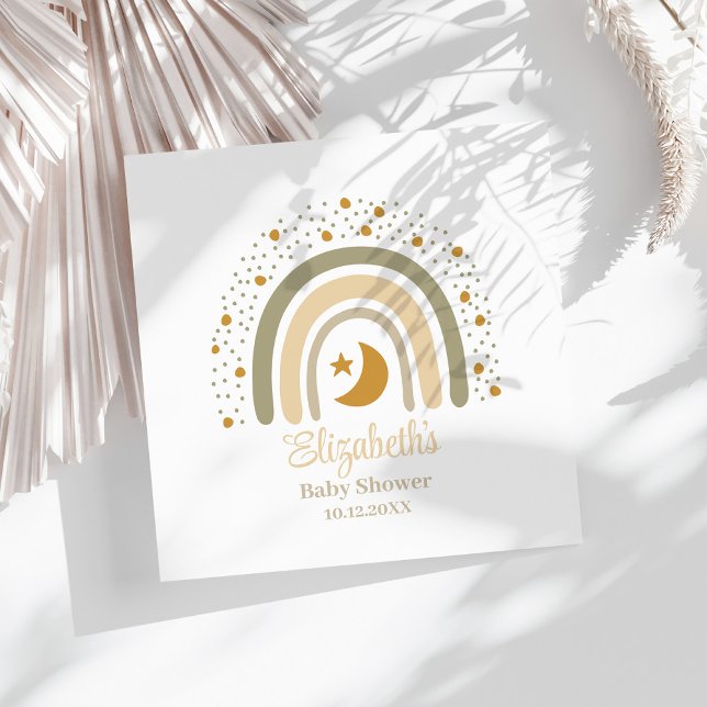 Boho Neutral Rainbow Baby Shower Napkin (Boho Neutral Rainbow Baby Shower Napkins on a sunny white table.)