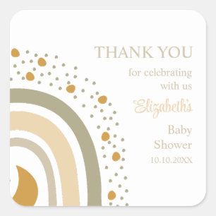 Boho Neutral Rainbow Baby Shower Thank You Square Sticker