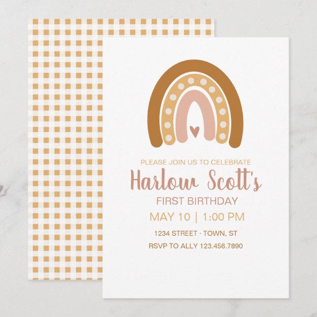 Boho Neutral Rainbow Birthday Invitation (Front/Back)