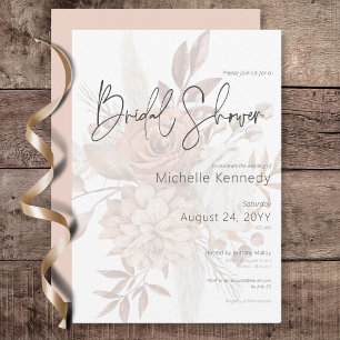 Boho Neutral Soft Floral Bouquet Bridal Shower Invitation