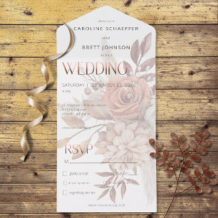 Boho Neutral Soft Focus Autumn Bouquet Dinner All In One Invitation