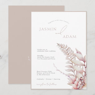 Boho Neutral Soft Pink Floral Wedding Invitation