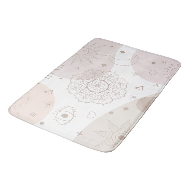 Boho Neutral Space Doodles Aesthetic Design Bath Mat (Angled)