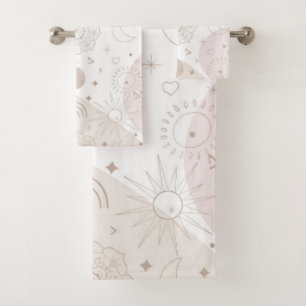 Boho Neutral Space Doodles Aesthetic Design Bath Towel Set