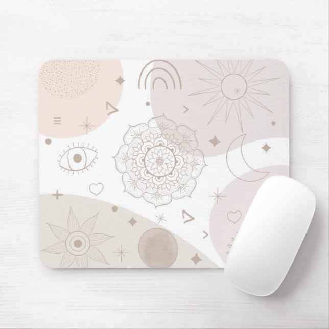 Boho Neutral Space Doodles Aesthetic Design Mouse Pad (With Mouse)