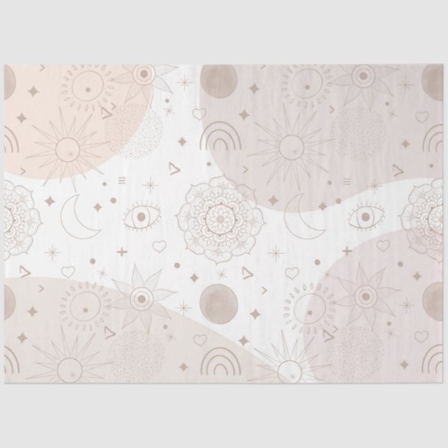 Boho Neutral Space Doodles Aesthetic Design Tissue Paper (Front)