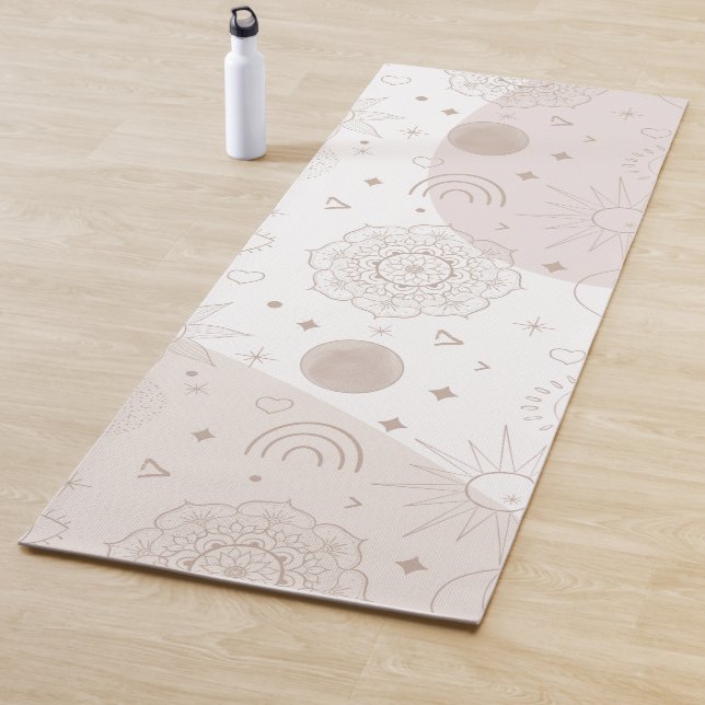 Boho Neutral Space Doodles Aesthetic Design Yoga Mat (In Situ)
