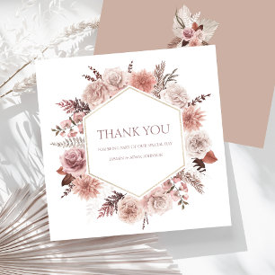Boho Neutral Terracotta Floral Wreath Wedding Thank You Card
