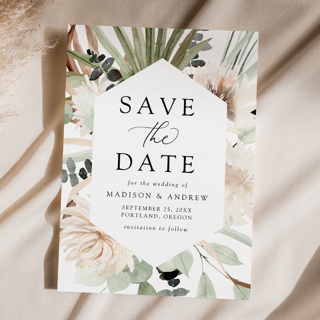 Boho Neutral Tropical Flowers Save The Date (Creator Uploaded)