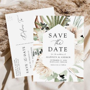 Boho Neutral Tropical Flowers Save the Date Announcement Postcard