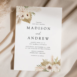 Boho Neutral Tropical Flowers Wedding Invitation