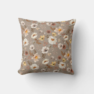 Boho neutral watercolor floral  cushion