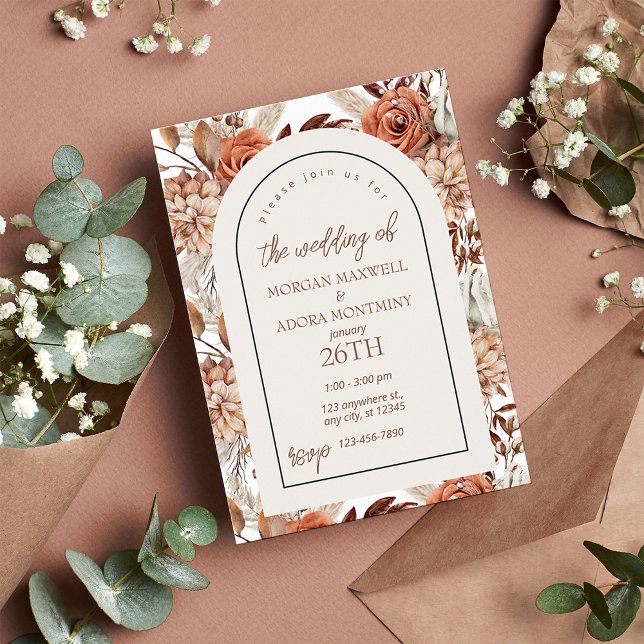 Boho Neutral Watercolor Pampas Wedding Invitation (Creator Uploaded)