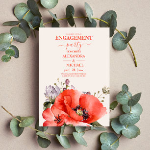 Boho Neutral Watercolor Poppies Engagement Invitation