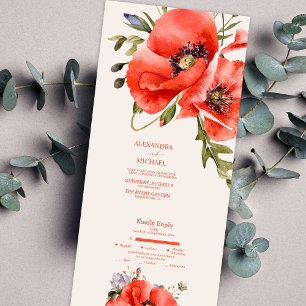 Boho Neutral Watercolor Poppies Wedding  All In One Invitation