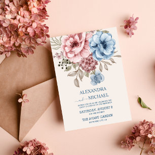 Boho Neutral Watercolor Wildflower Wedding Invitat Invitation
