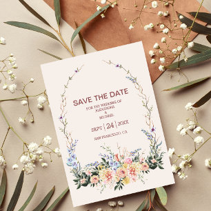 Boho Neutral Watercolor Wildflower Wedding Save The Date