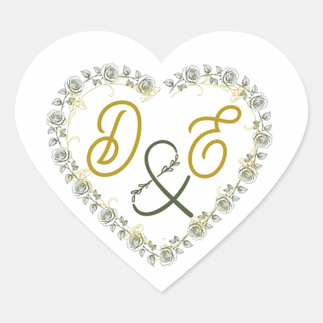 Boho Neutral Wedding Monogram Heart sticker (Front)
