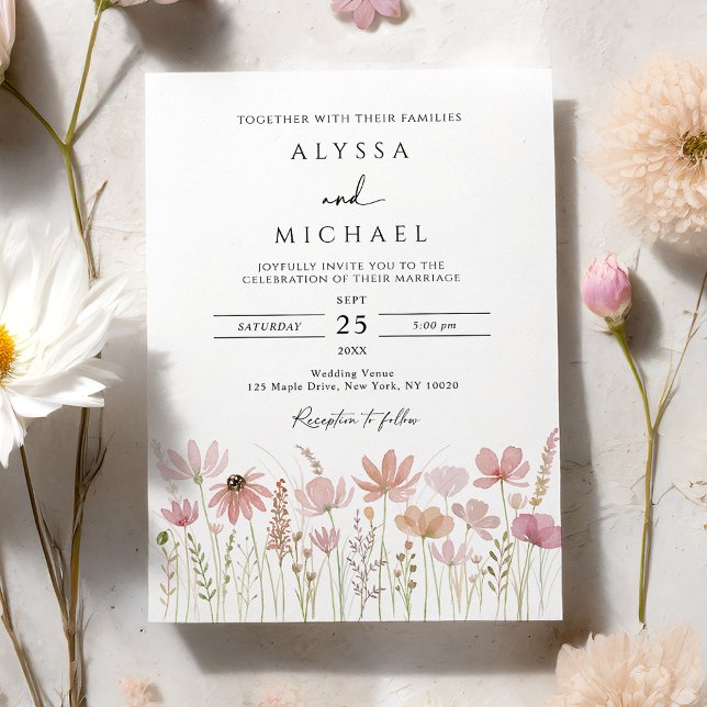Boho Neutral Wildflower Floral Wedding Invitation (Creator Uploaded)