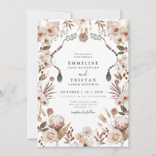 Boho Neutral Wildflowers Wedding Invitation