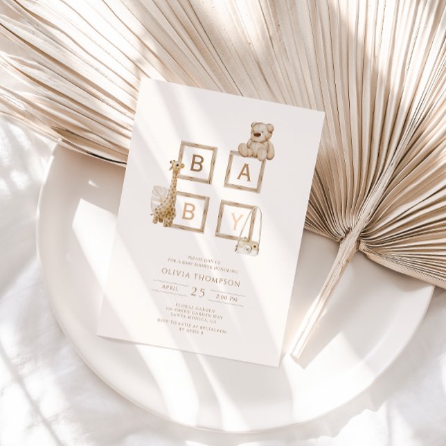 Boho Neutral Wood Block Letters Baby Shower Invitation (Creator Uploaded)