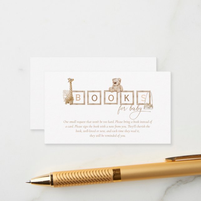 Boho Neutral Wood Block Letters Books For Baby Enclosure Card (Front/Back In Situ)