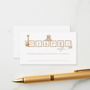 Boho Neutral Wood Block Letters Diaper Raffle Enclosure Card