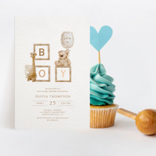 Boho Neutral Wood Block Letters It's A Boy Shower  Invitation
