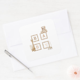 Boho Neutral Wood Block Letters  Square Sticker