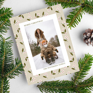 Boho Neutrals Christmas Berries Photo Christmas Holiday Postcard